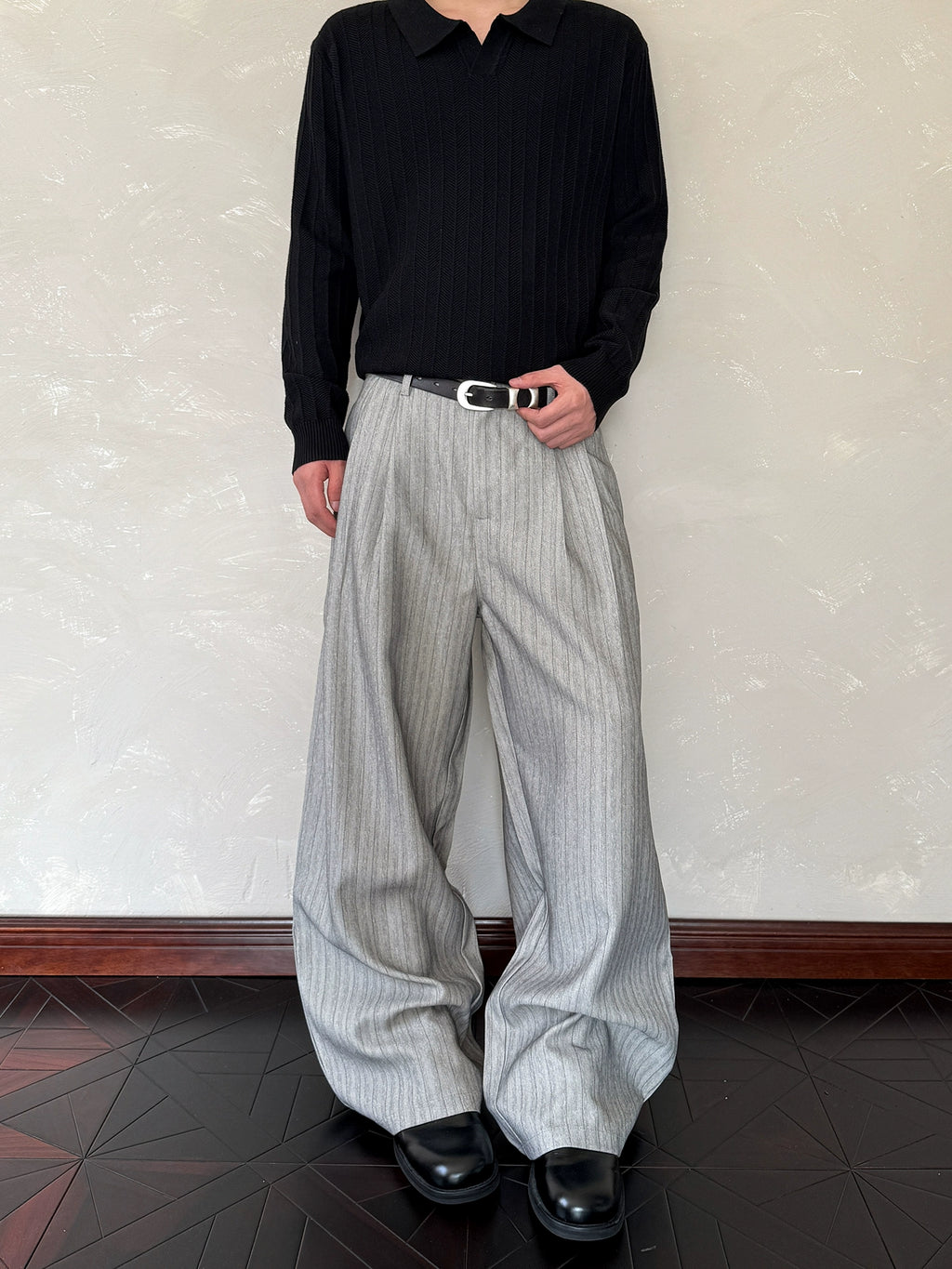 A PUEE Retro Old Money Wind Striped Trousers