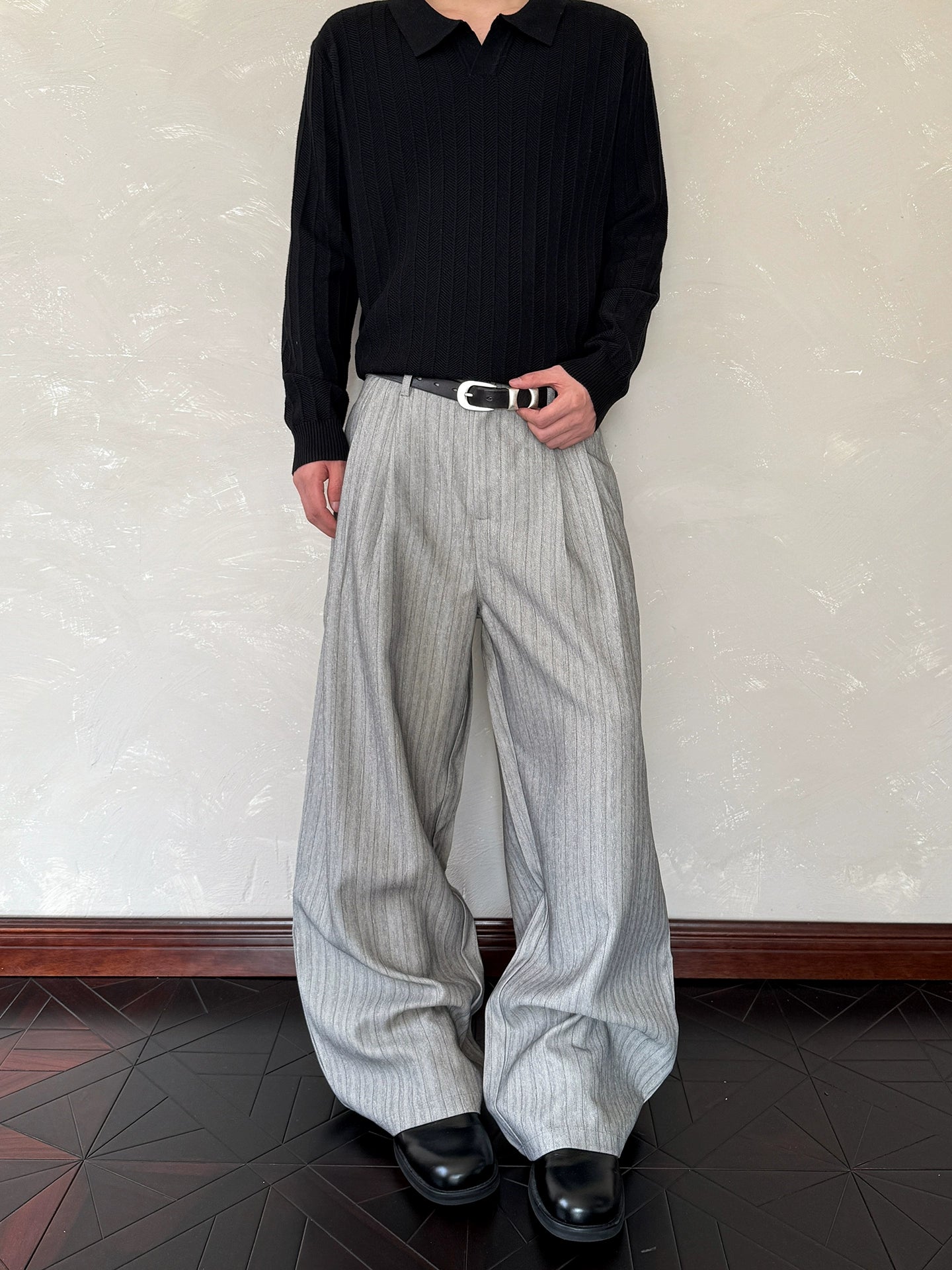 A PUEE Retro Old Money Wind Striped Trousers