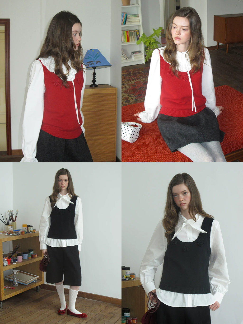 EGGKA Three-dimensional Flower Knitted Stacked Vest
