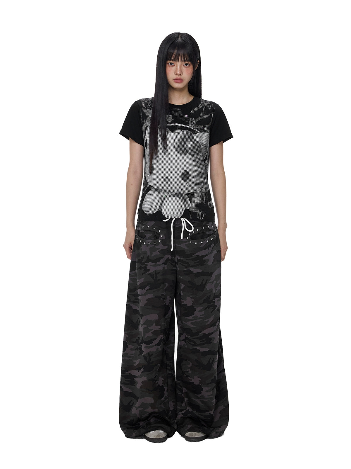EZEK Camouflage Print Wide-leg Loose-fitting Floor Pants