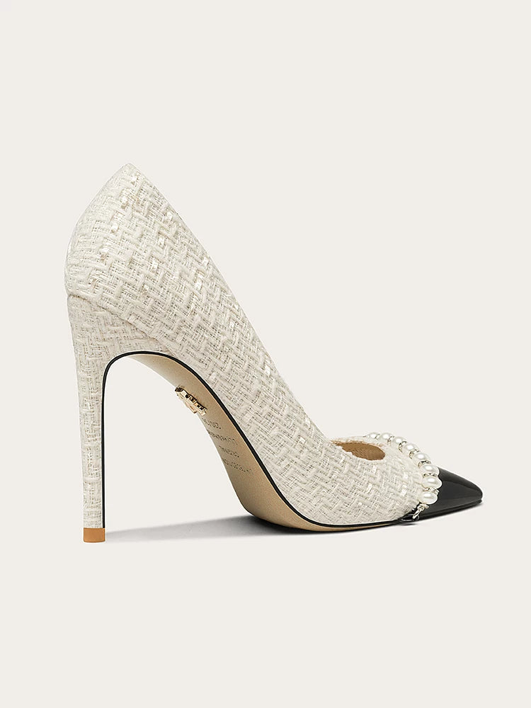 Lily Wei Color Matching Temperament Small Fragrant Style Pearl High Heels