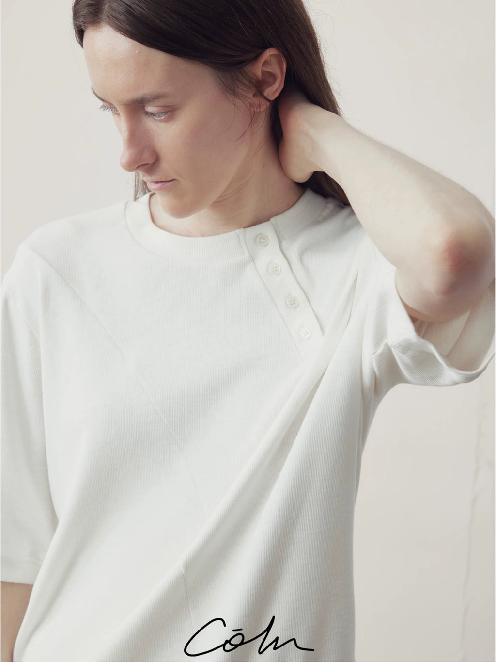 COLN Minimal Loose Slant Neck Polo Tee