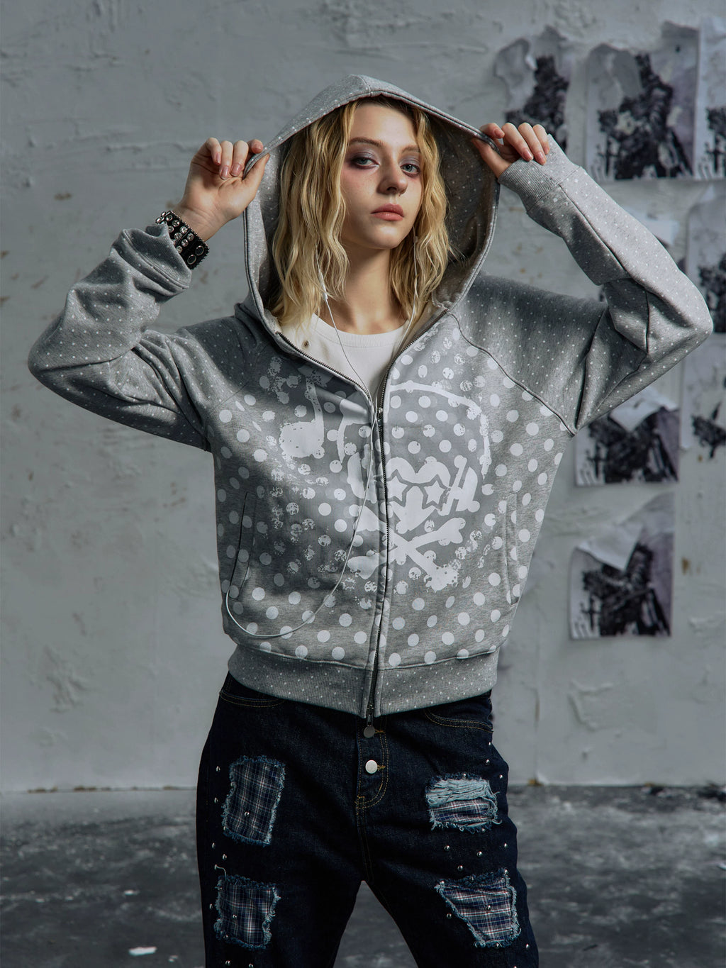 PAIKI Polka Dot Earphones Skull Music Note Jacket