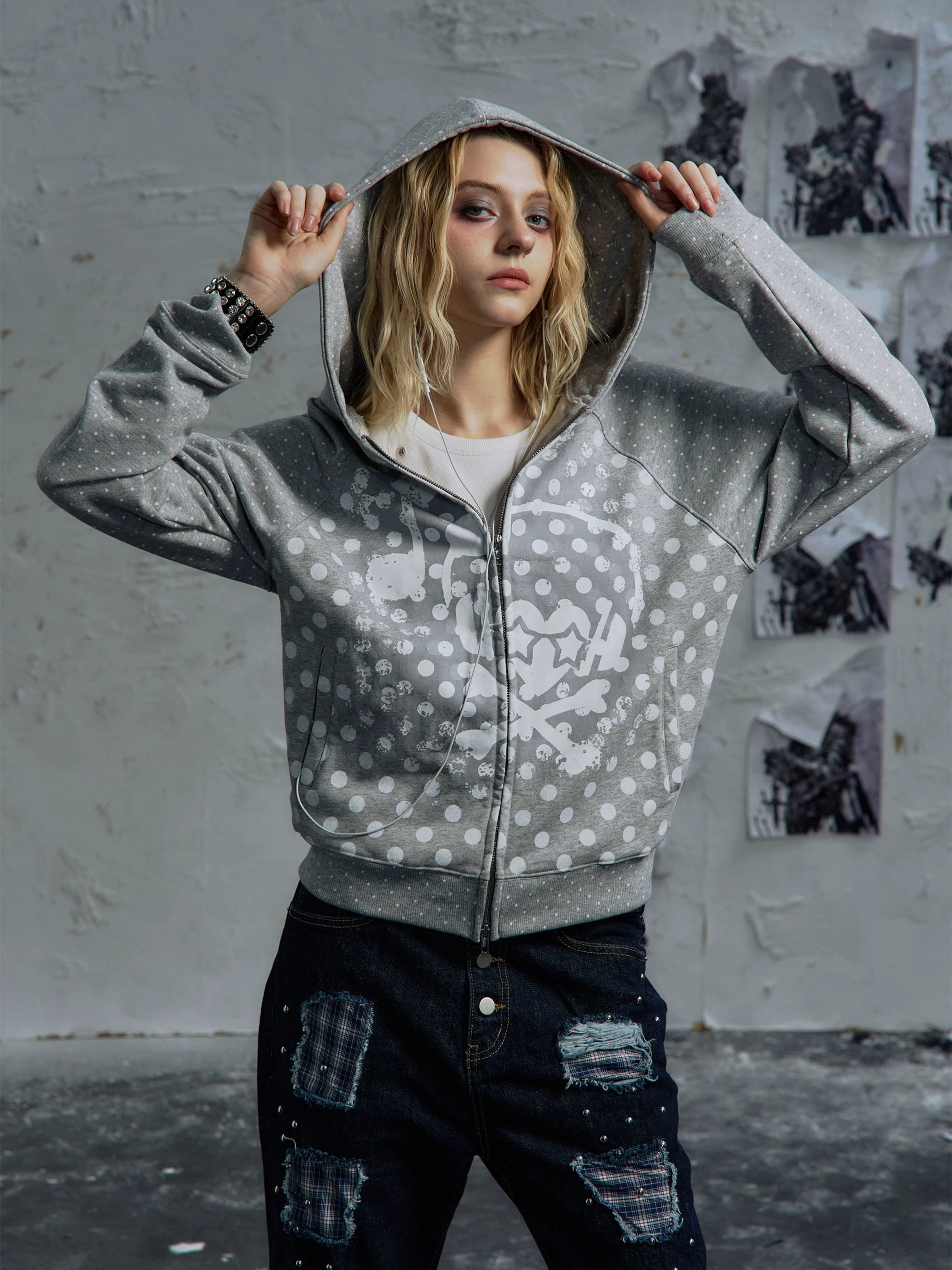 PAIKI Polka Dot Earphones Skull Music Note Jacket