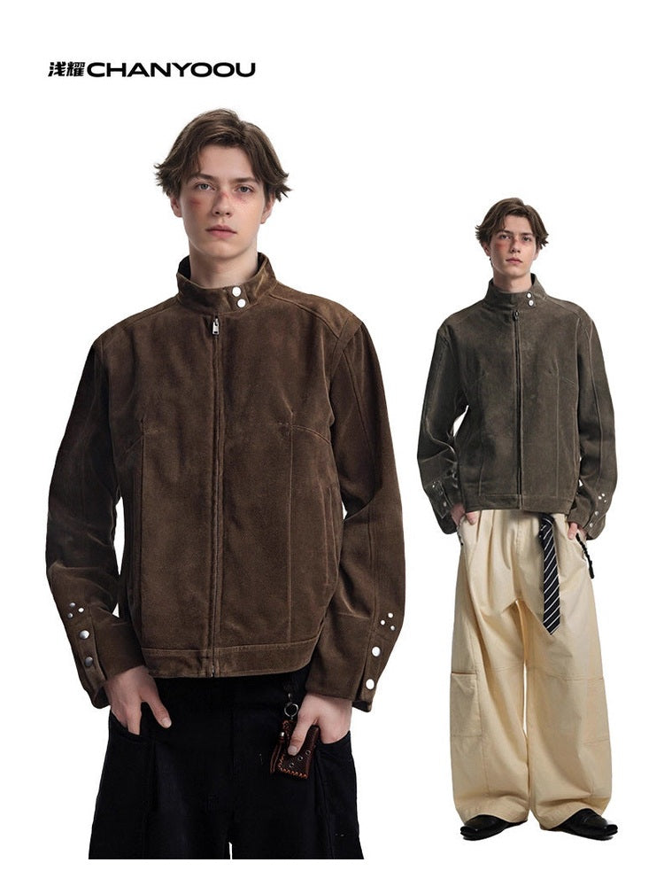 CHANYOOU Vintage Fleece Stand-up Jacket