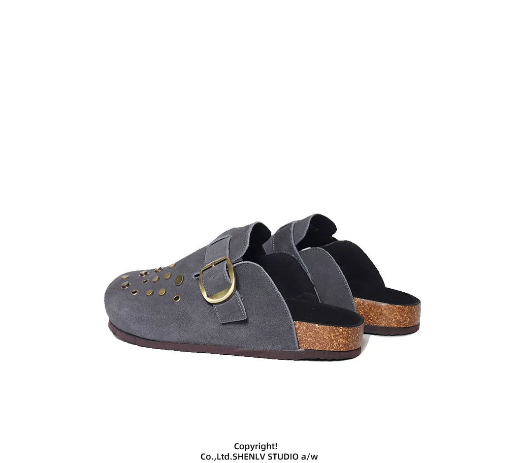 SHENLV STUDIO Metal Rivets One-pedal Outer Bag Head Slippers