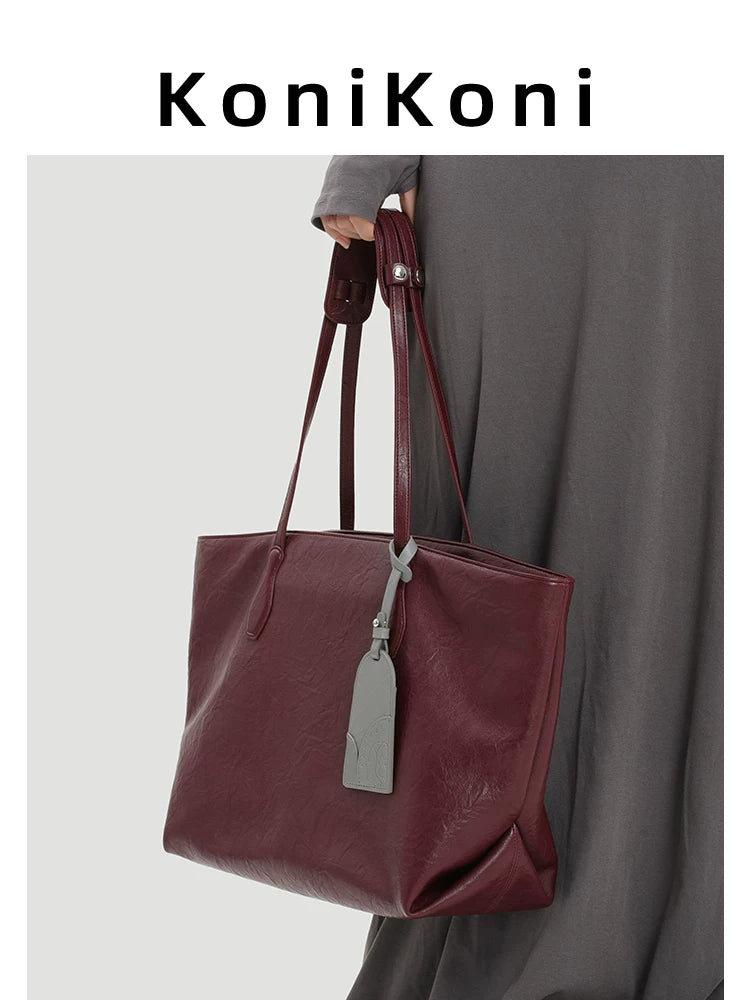 KoniKoni Leather Large Capacity Shoulder Bag