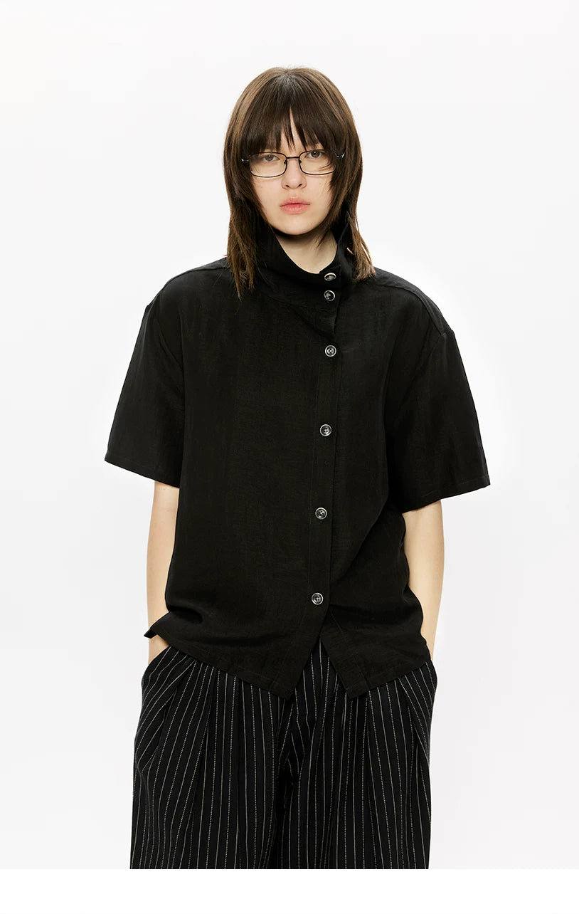 KREATE Stand-up Collar Handmade Contrasting Button-up Shirt