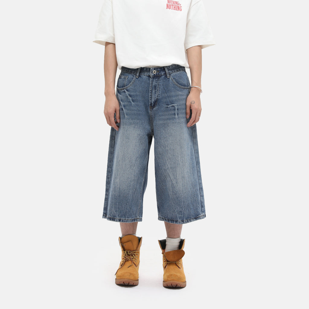 MTLCLOTHES Lightning-pattern Polished White Denim Shorts