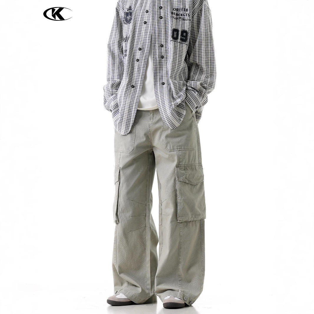 11KN Retro Loose Wide-leg Old Casual Trousers