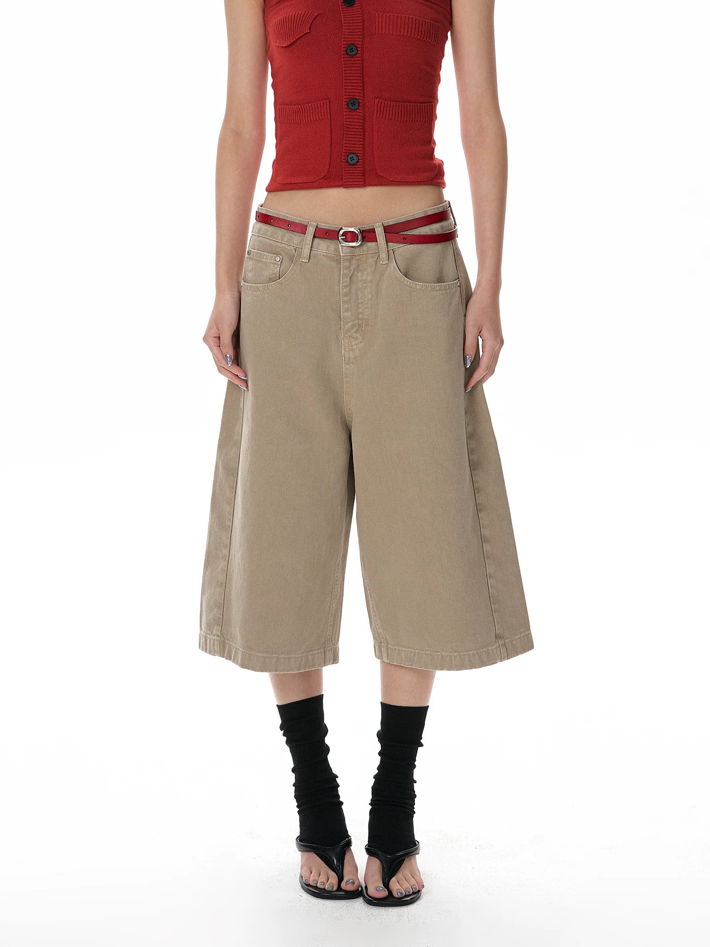 A PUEE Retro Wide-leg Loose Versatile Cropped Pants