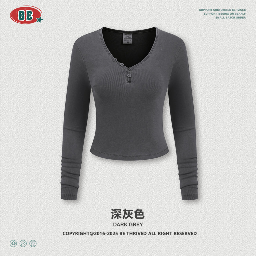 BE V-Neck Button Long Sleeve Knitted Sweater