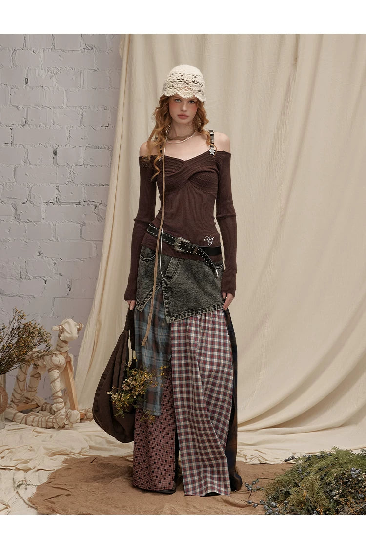 UNIREE Denim Woven Splicing Irregular Skirt