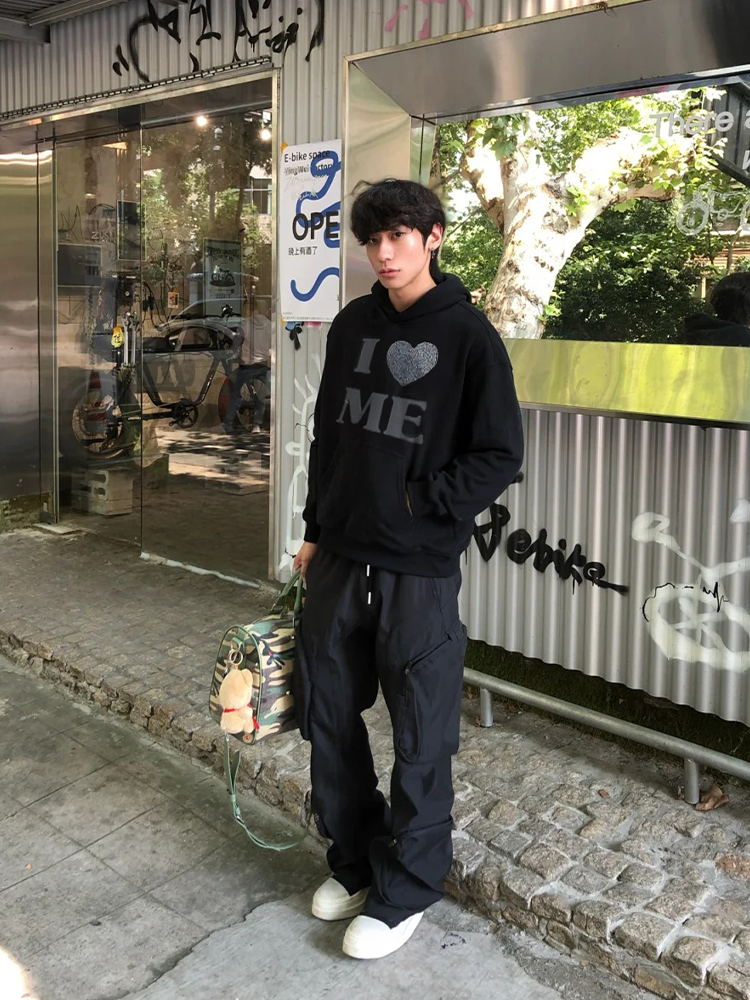 KONOOT Love Hot Diamond Letter Foam Print Hooded Sweater