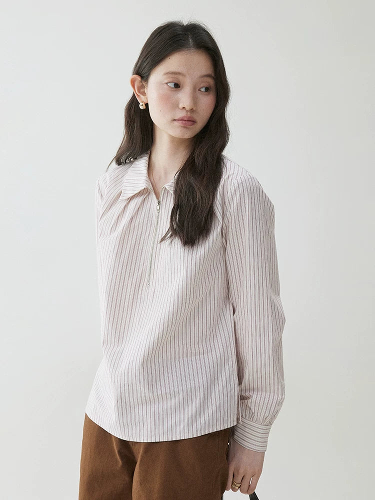 VOOE Striped Half-open Zip Shirt