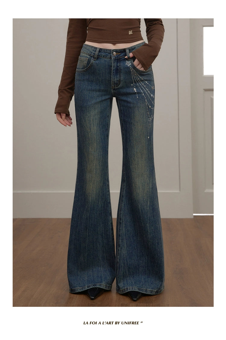UNIREE Flash Diamond Stretch Low Waist Jeans