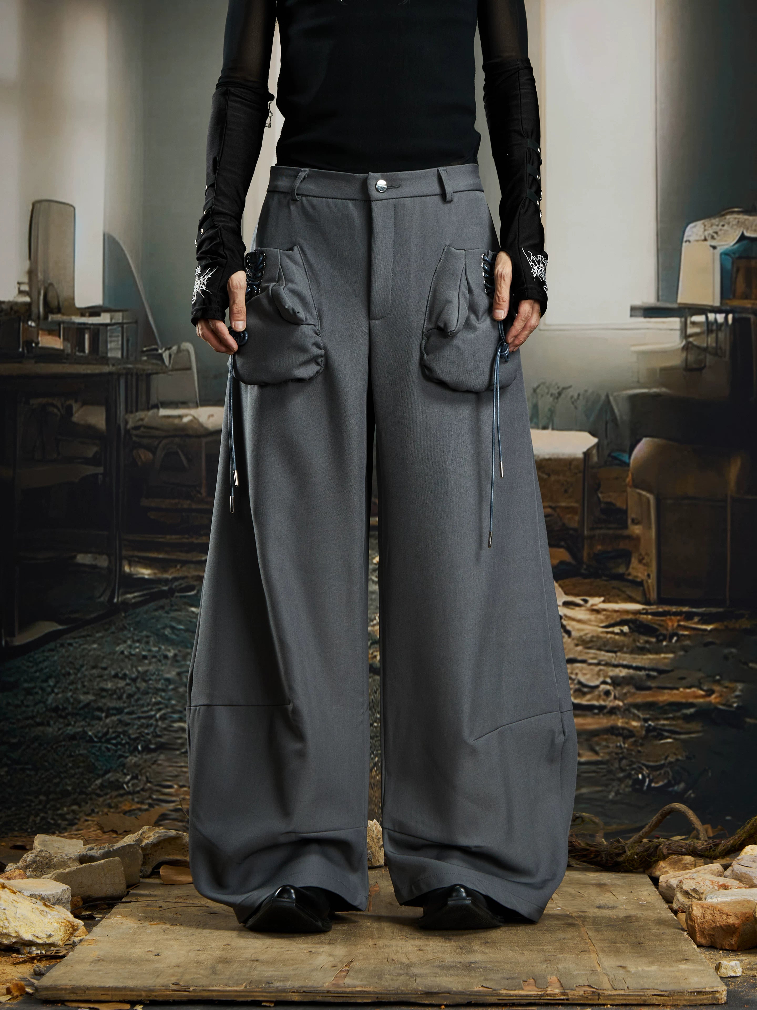 NOMANIAI Fist Gloves Pocket Lazy Vertical Scimitar Pants Trousers