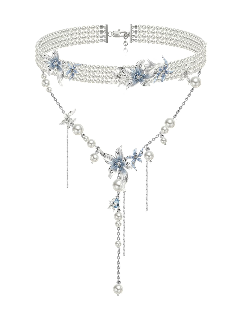 MASW Super Fairy Pearl Necklace Enamel Haze Blue Clavicle Chain