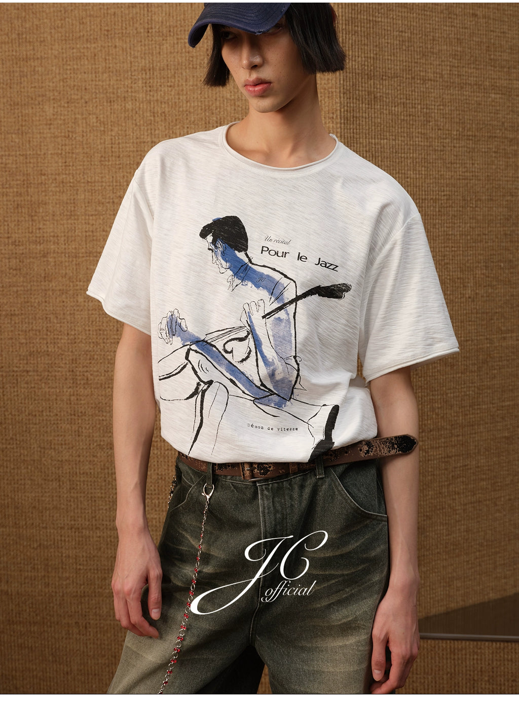 JCAESAR Breathable Short Crimping Water Stain Printing Tee