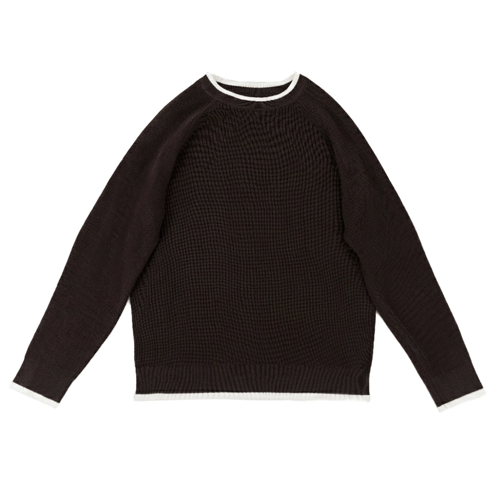 PERDU Shoulder Sleeves Contrasting Color Crew Neck Knitted Long-sleeved Sweater