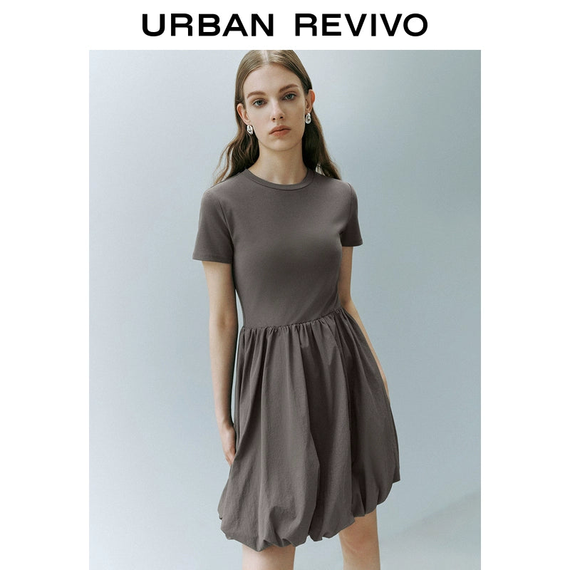URBAN REVIVO Simple Temperament Bud Slim Short-sleeved Dress