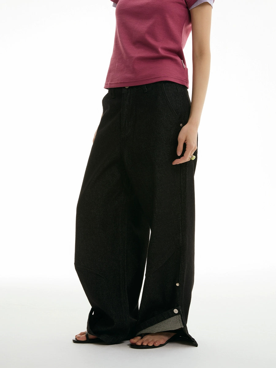 FUNKYFUN Adjustable Fold Pants Wide Straight Jeans