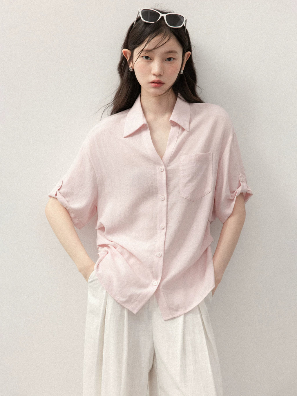 Cantonstory Temperament Lapel Medium Sleeve Shirt