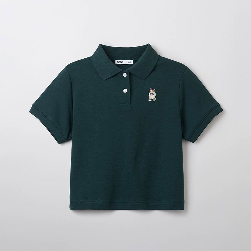 SPAO Women's Bear Woodie Lapel Short T-shirt SPHWF24G50