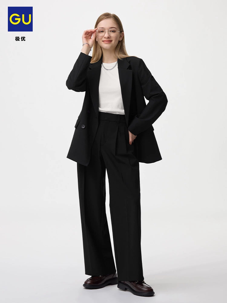 GU Pleated Simple and Versatile Casual Loose Wide-leg Pants