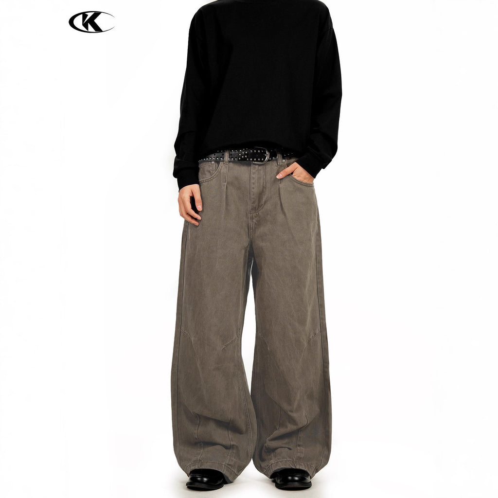 11KN Simple Retro Loose Straight-leg Pants