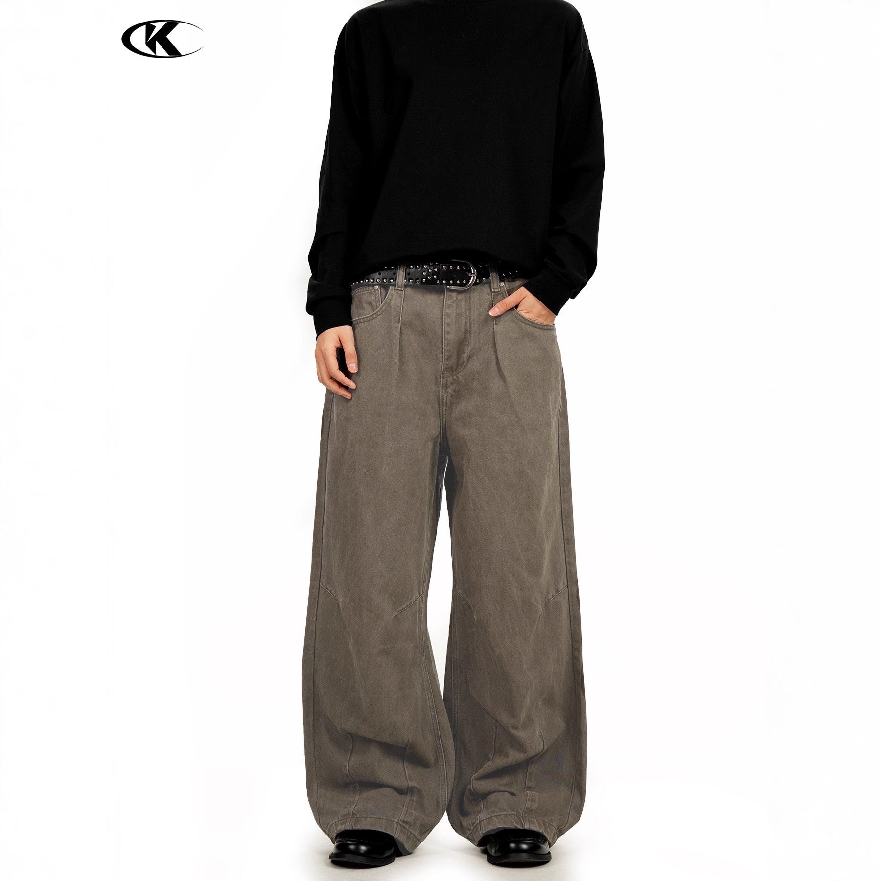 11KN Simple Retro Loose Straight-leg Pants