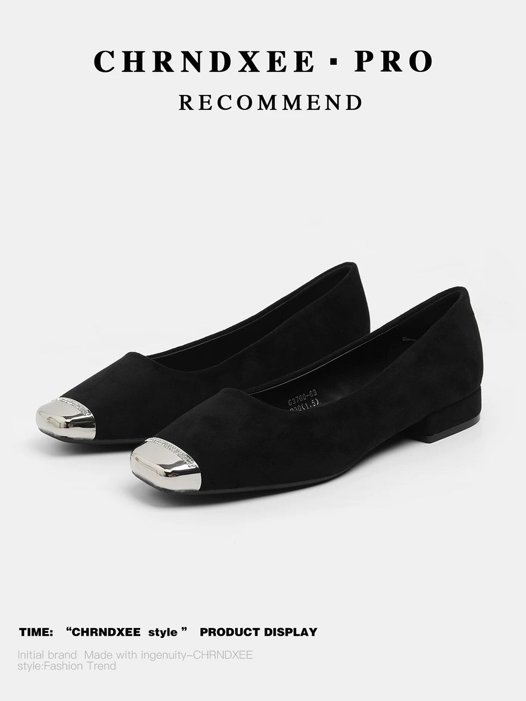 CHRNDXEE Splicing Metal Square Head Shallow Mouth Low Heel Single Shoes