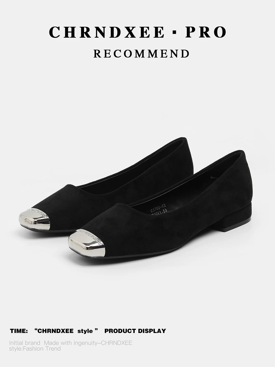 CHRNDXEE Splicing Metal Square Head Shallow Mouth Low Heel Single Shoes