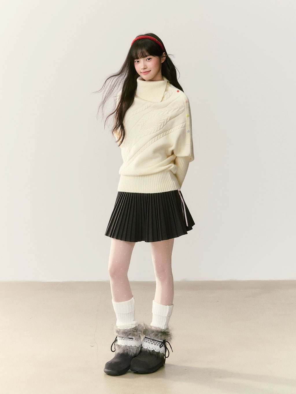 Umoumo Twisted Loose Lapel Color Buckle Cape Sweater