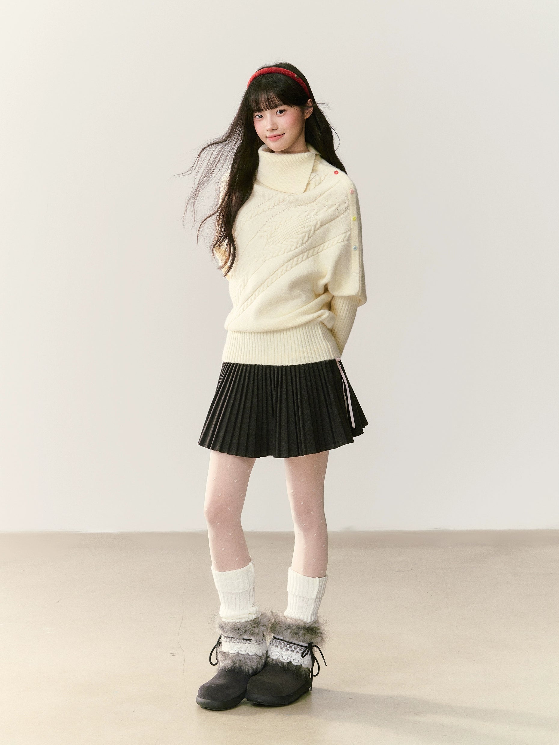 Umoumo Twisted Loose Lapel Color Buckle Cape Sweater