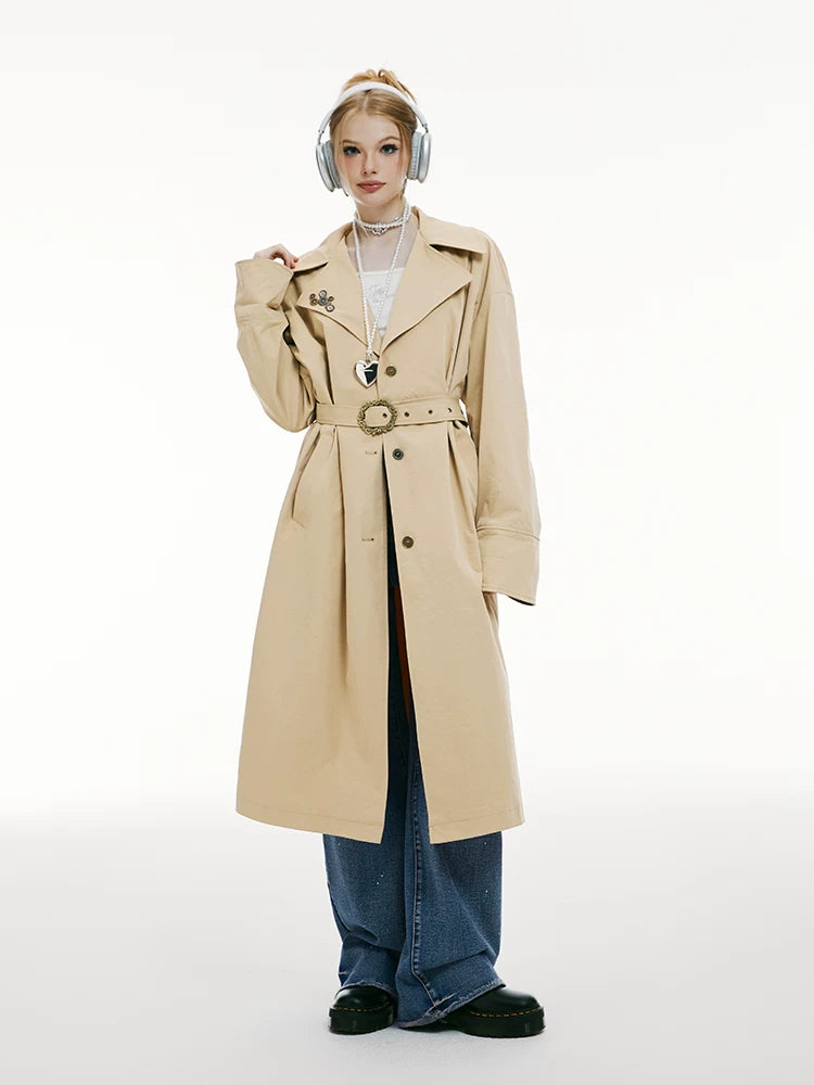 Imone Retro Lapel Splicing Trench Coat Women's Coat