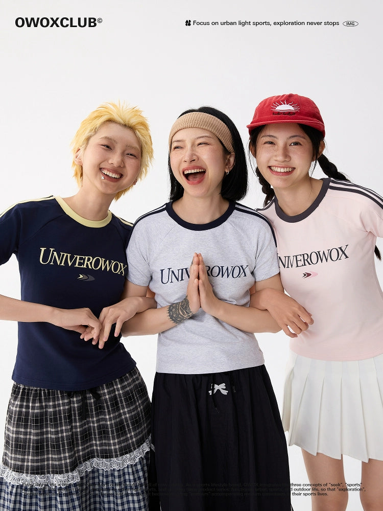 OWOX Slim and Skinny Striped Front Shoulder Short Tee