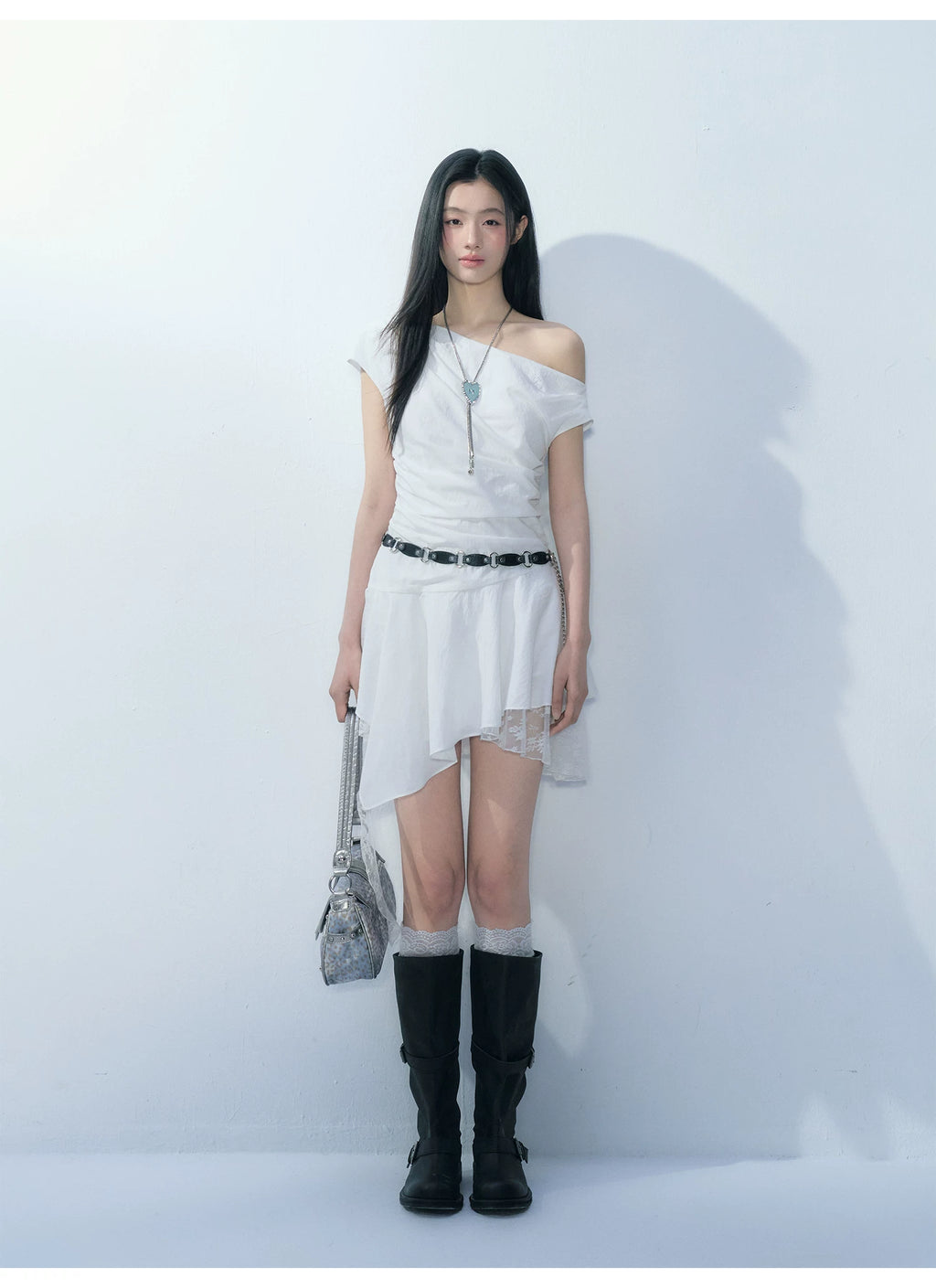 Ablueberry Lace Stitching Off-the-shoulder Dress