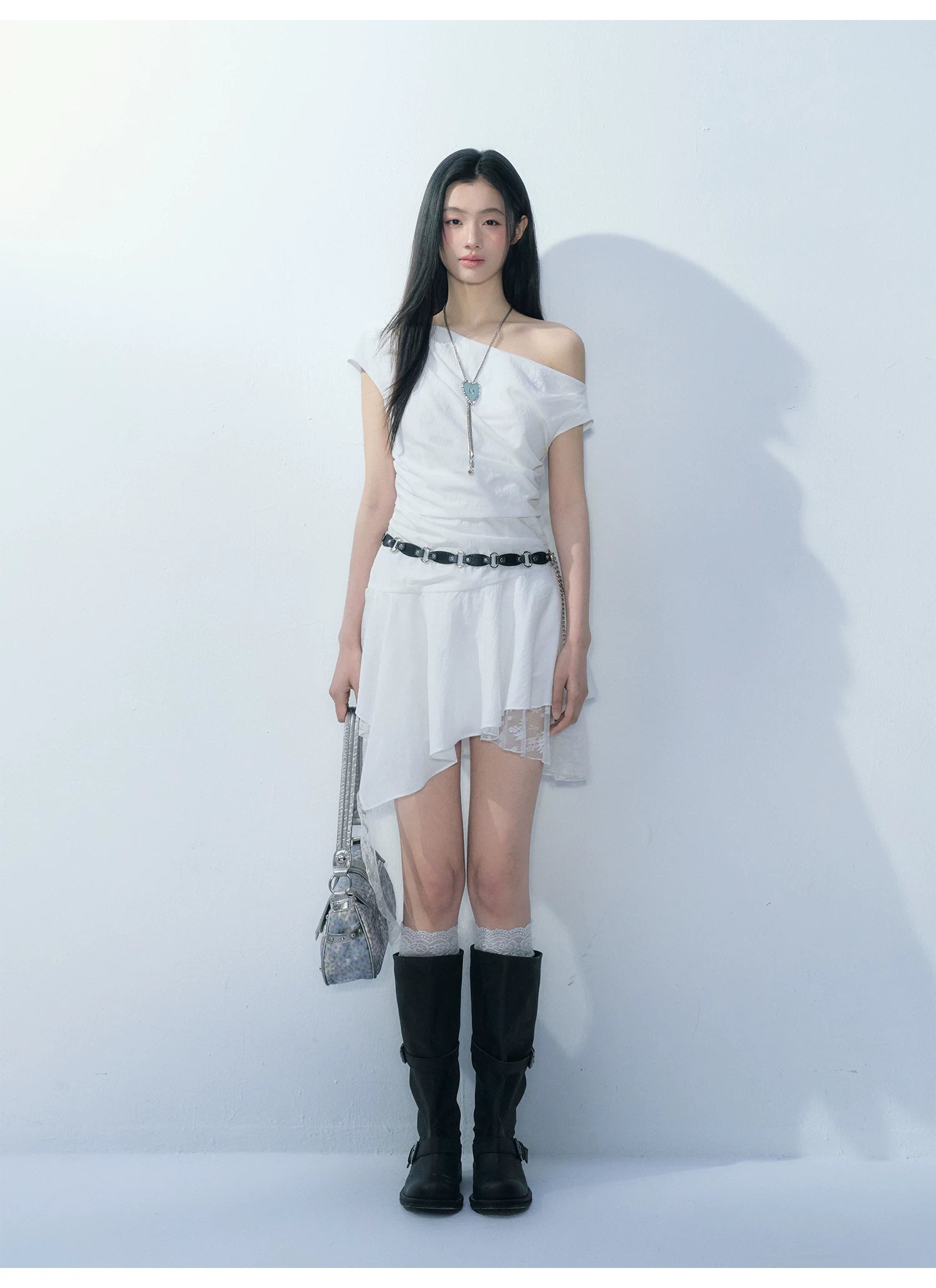 Ablueberry Lace Stitching Off-the-shoulder Dress