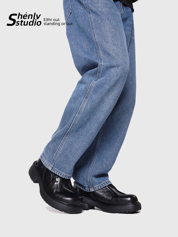 SHENLV STUDIO Asymmetrical Hand-pleated Thick-soled Heightening Leather Shoes