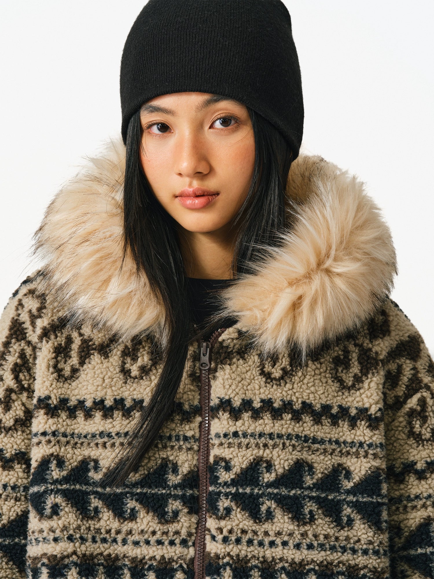 ATRY Vintage Premium Fair Island Hooded Fur Collar Jacket