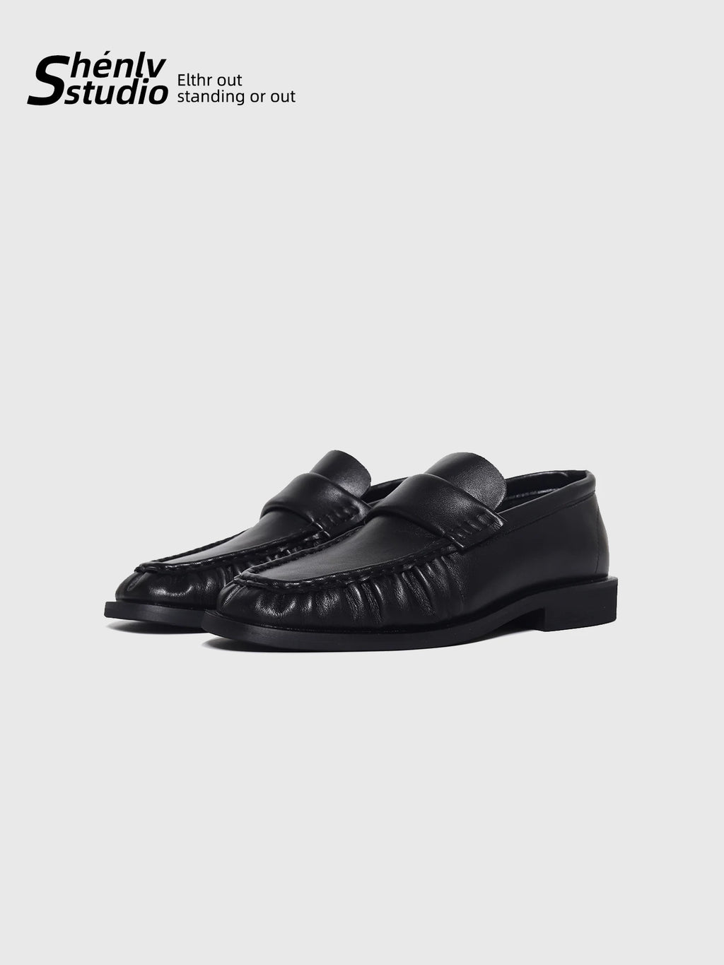 SHENLV STUDIO Square Head Pleated Soft Leather One-pedal Leather Shoes