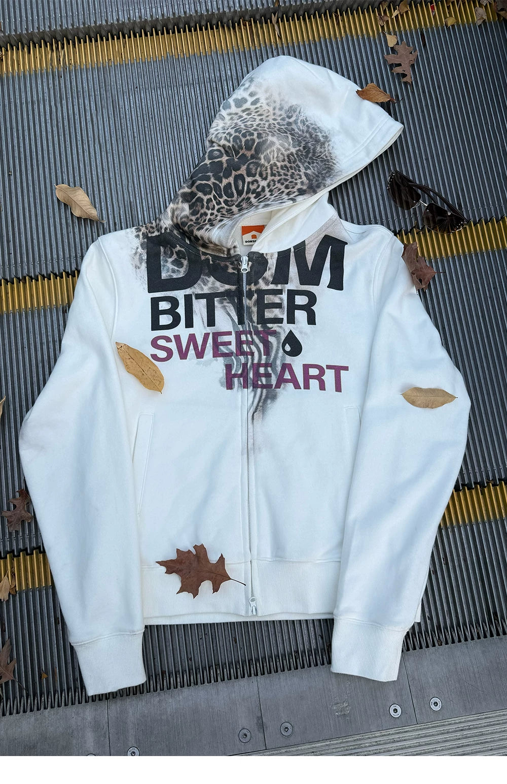 DONSMOKE Leopard Print Front Shoulder Hooded Sweater Jacket