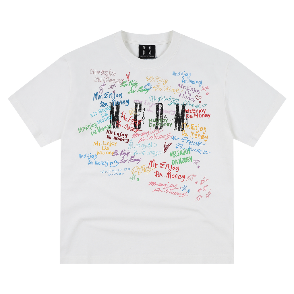 MEDM Font Graffiti Print Embroidery Loose Tee
