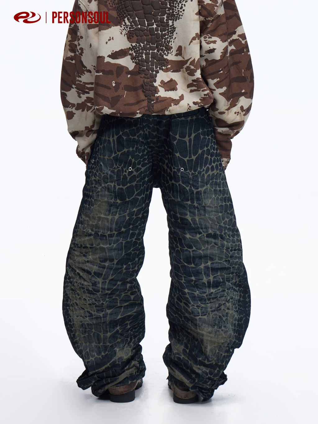 PERSONSOUL * Crocodile Wide-leg Jeans