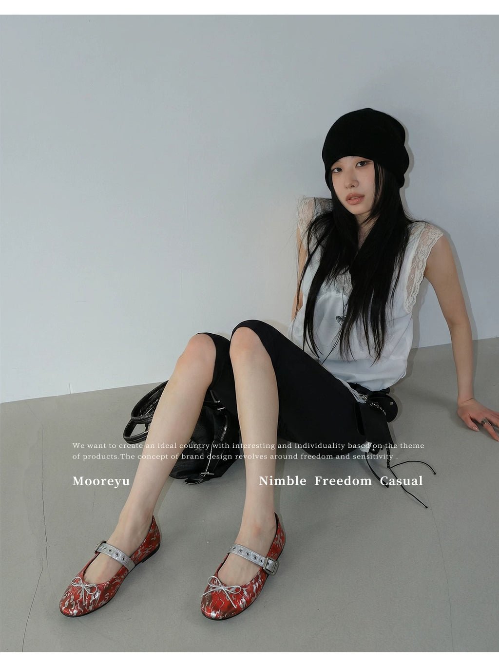 Mooreyu Bow Light Mouth One Word with Flat Sole Shoes