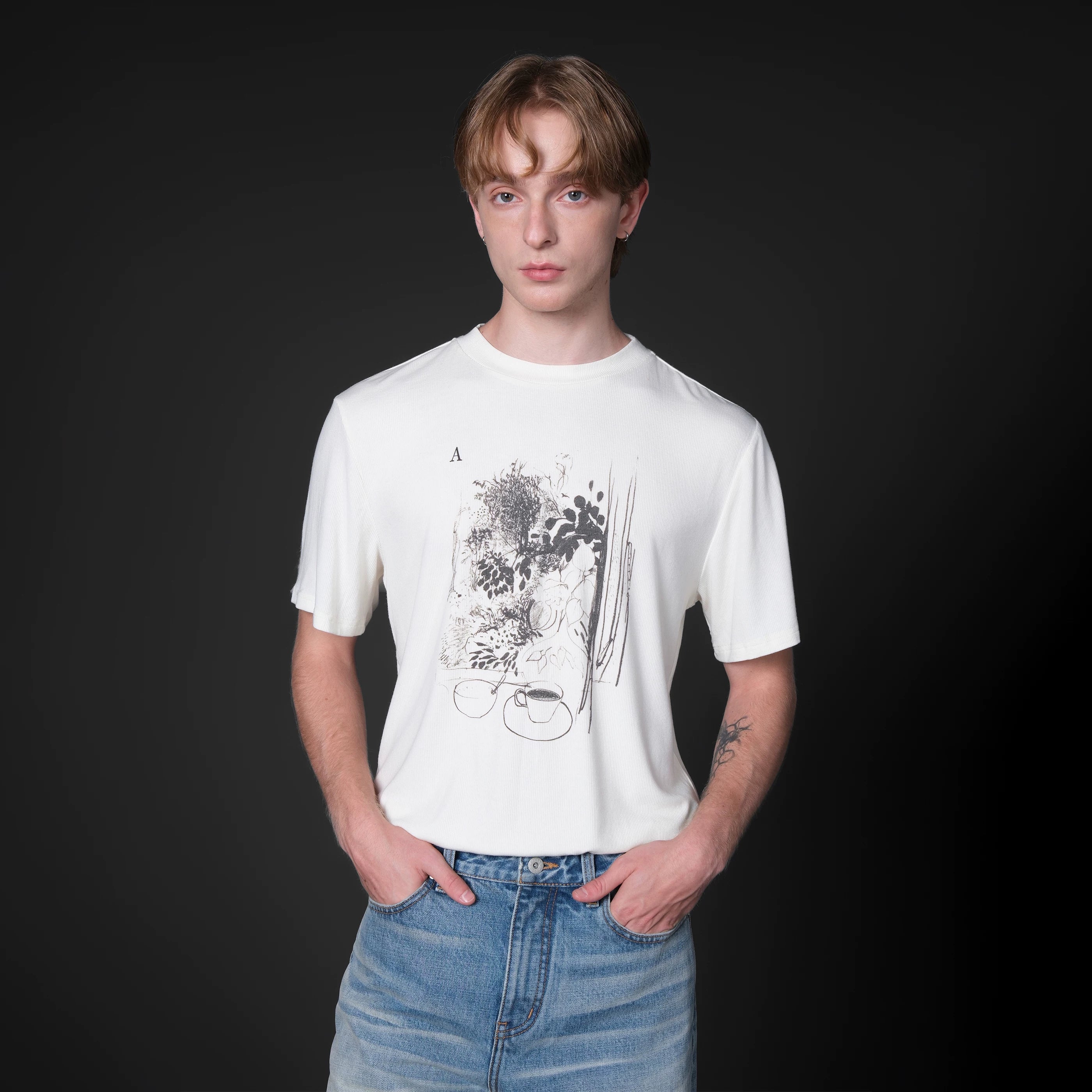 Set for life "Afternoon Silhouette" Printed wool blend short width t-shirt