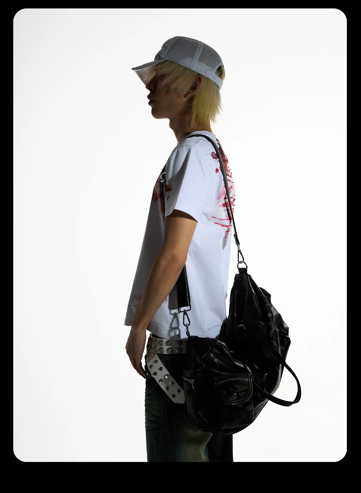 NightLab Blood Stained White Ink Print Front Shoulder Tee