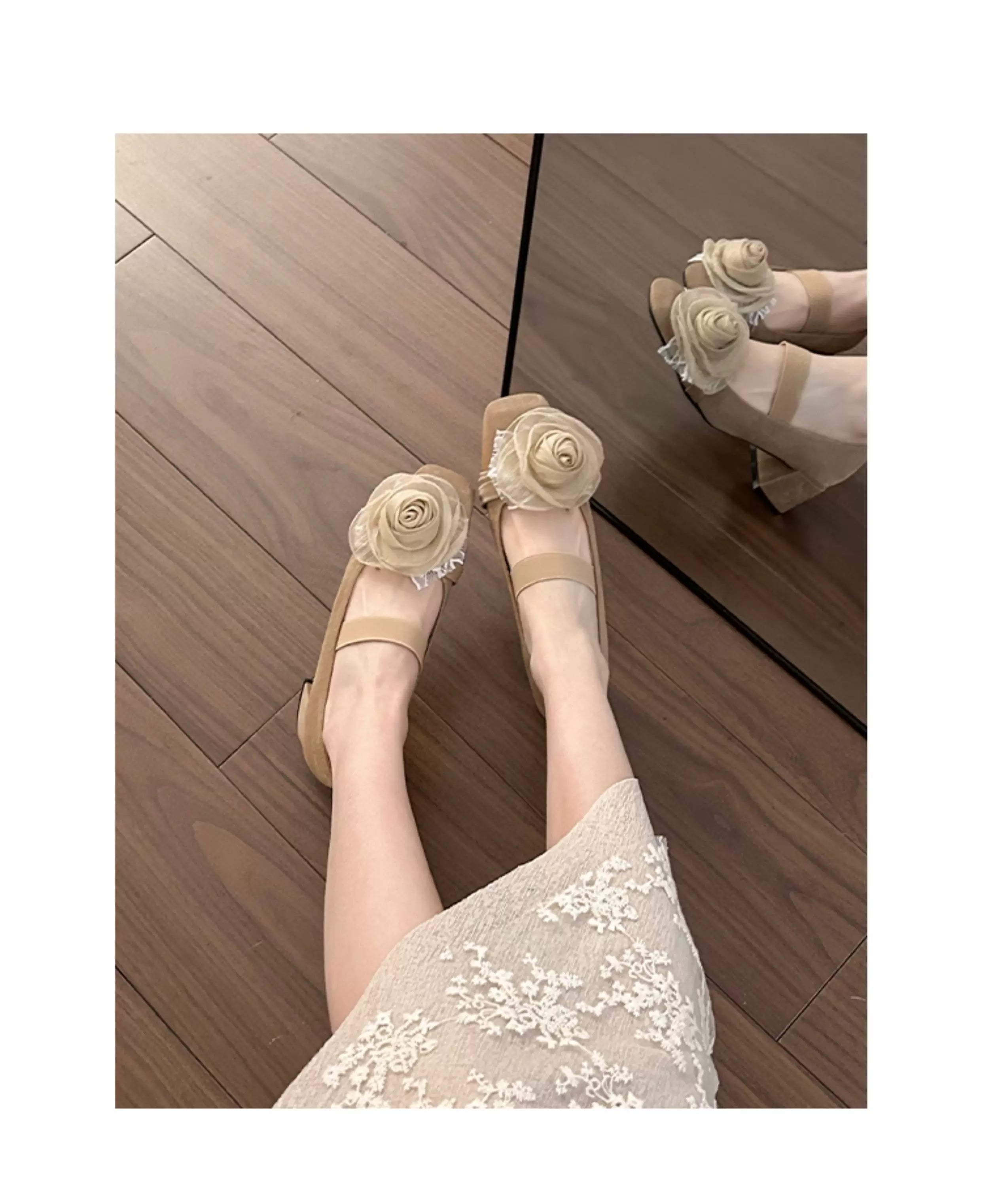 CHRNDXEE Beautiful Mesh Retro Mid-heel Shoes