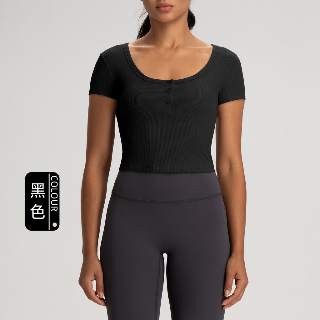 Athena Lulu Short Ribbed Slim Slim Henry Collar Tee